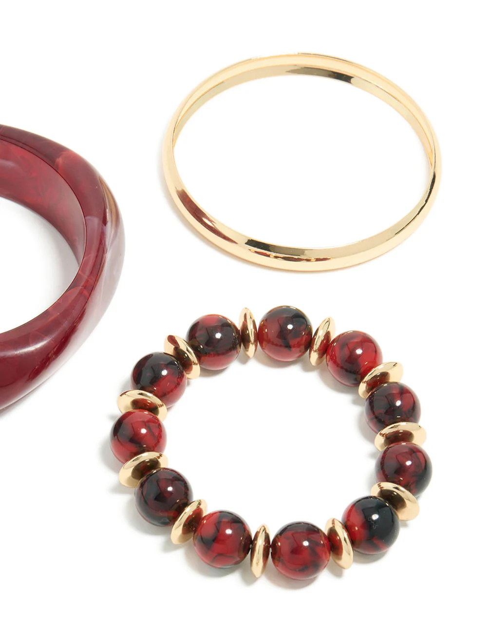 Gold & Burgundy Acrylic Bangles 3-Pack - Image 3