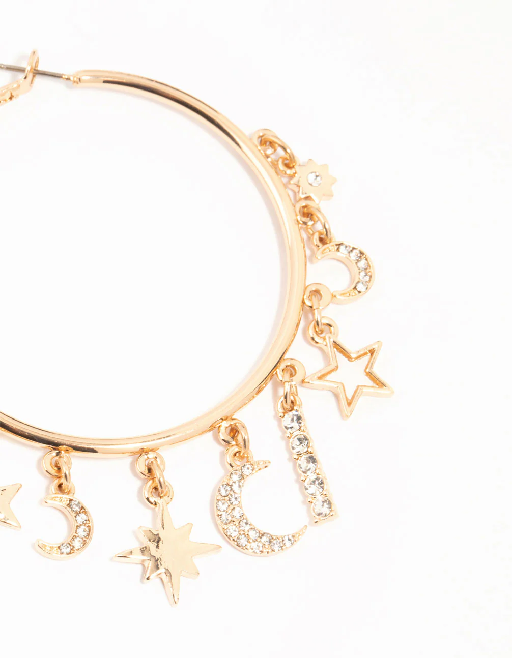 Gold Celestial Diamante Large Charm Hoop Earrings - Image 3