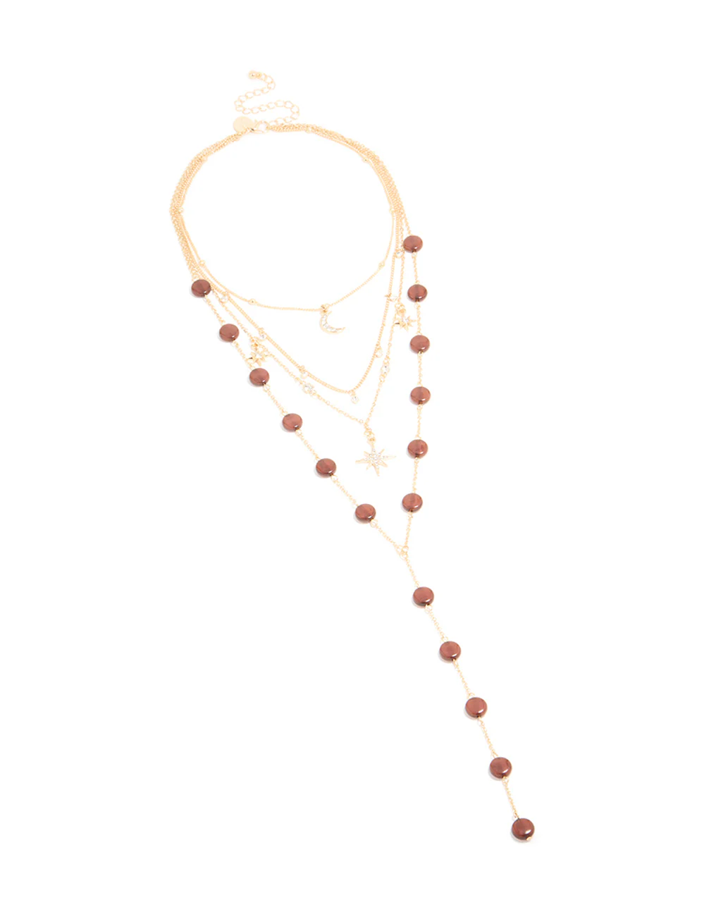 Gold Celestial Multi Rust Beaded Layered Y-Necklace - Image 2