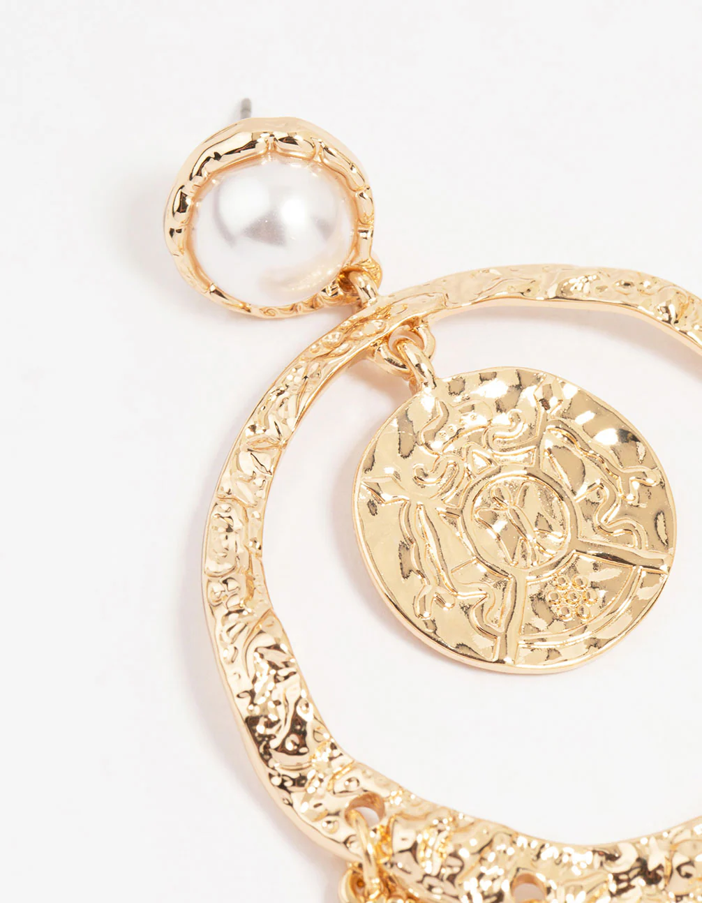 Gold Celestial Pearl Charm Drop Earrings - Image 4