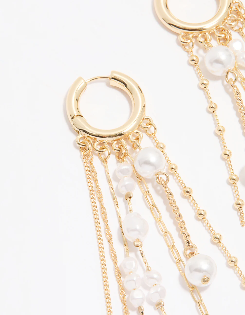Gold Chain & Pearl Huggie Earrings - Image 2