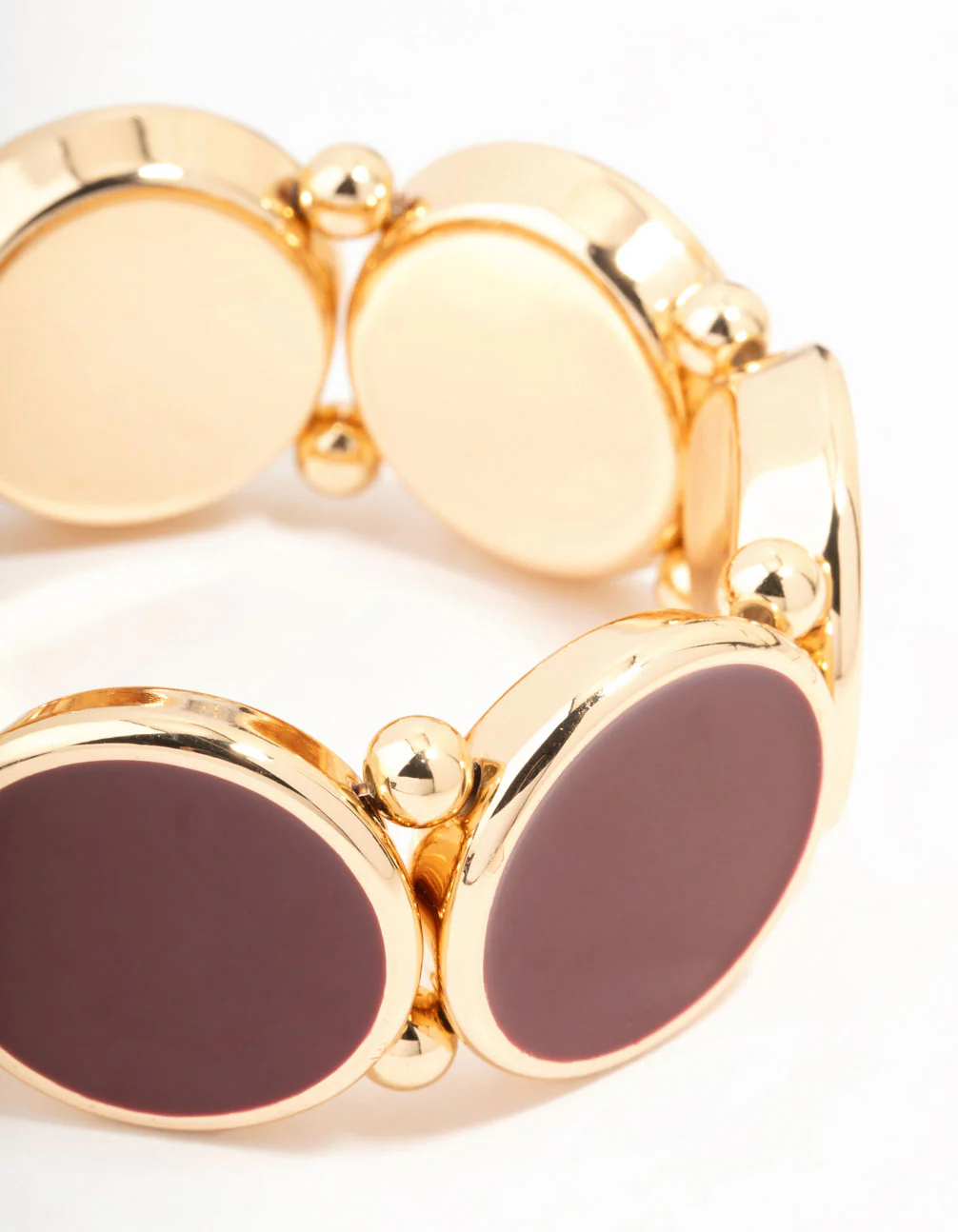 Gold Circle Burgundy Beaded Stretch Bracelet - Image 2