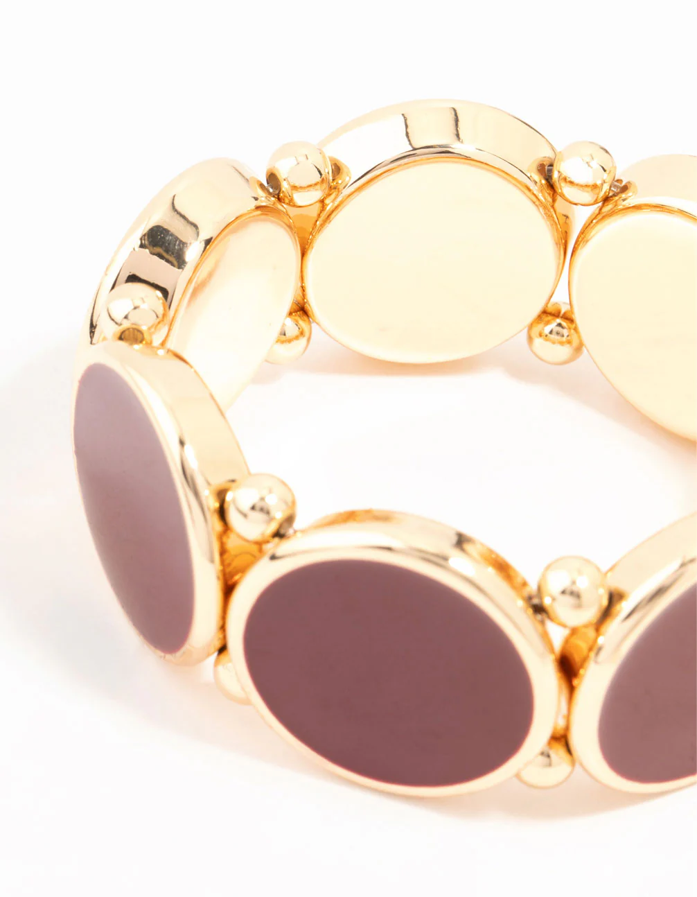 Gold Circle Burgundy Beaded Stretch Bracelet - Image 3