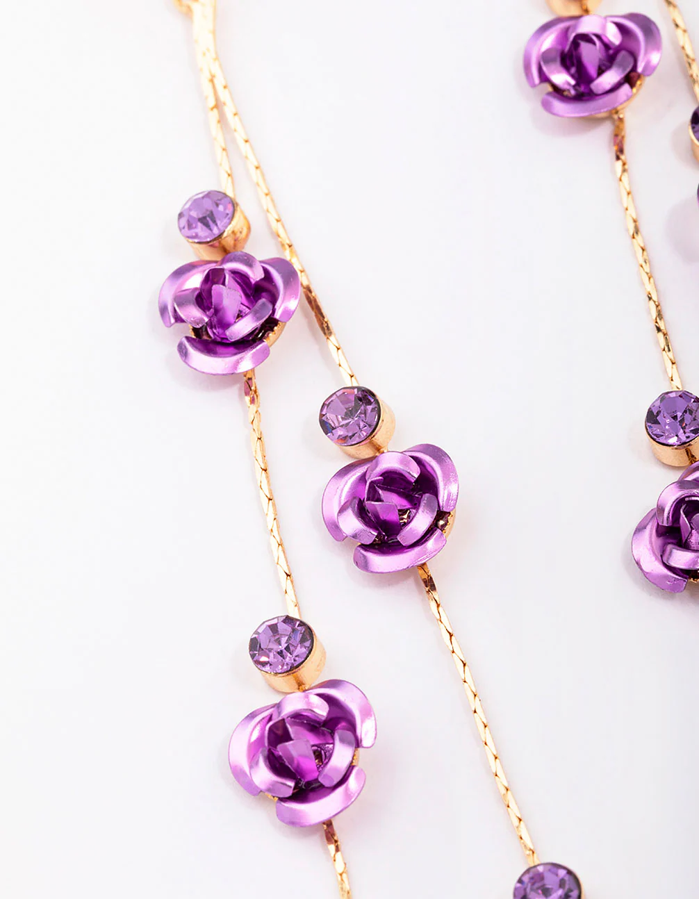 Gold Climbing Purple Rose Drop Earrings - Image 2