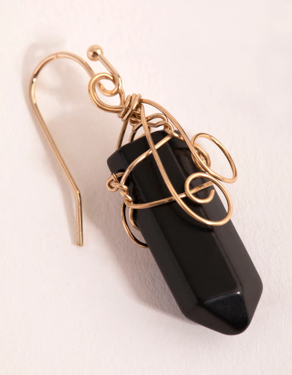 Gold Coil Wrapped Onyx Drop Earrings - Image 3