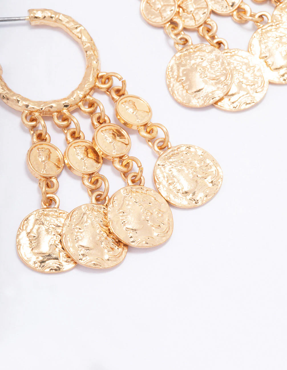 Gold Coin Fringe Hoop Earrings - Image 2