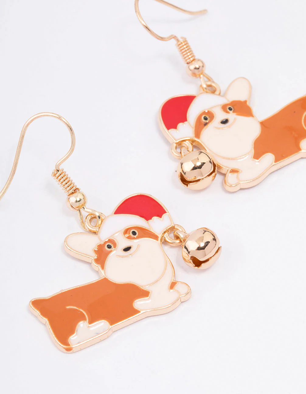 Gold Corgi With A Santa Hat Drop Earrings - Image 2