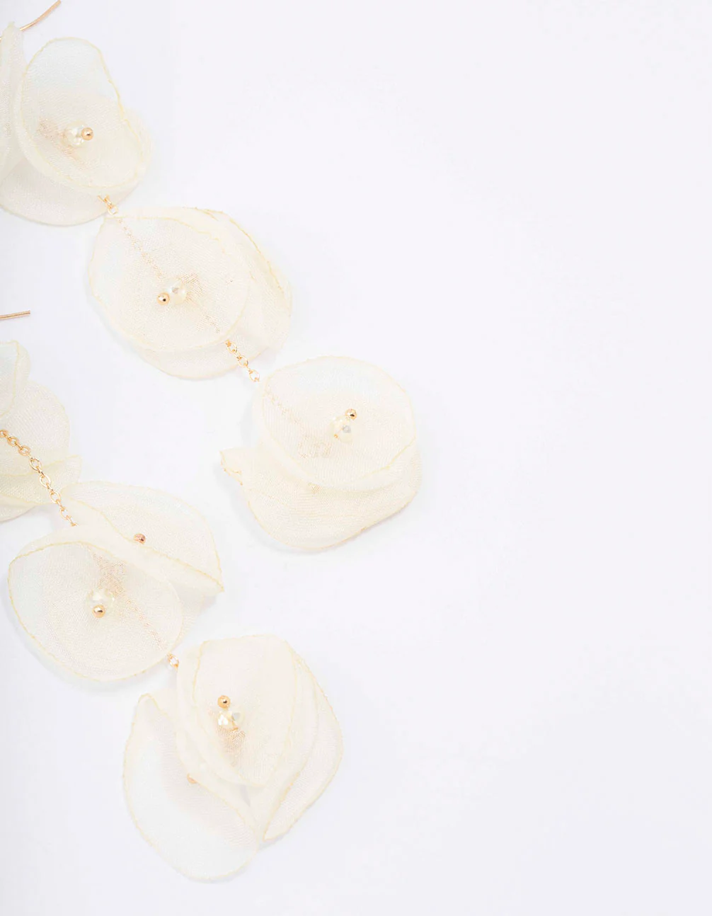 Gold & Cream Petal Drop Earrings - Image 3