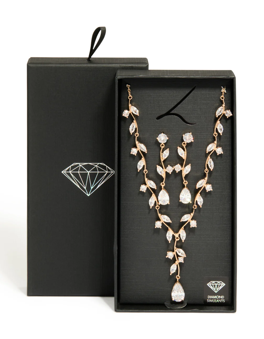 Gold Creeping Crystal Vine Necklace & Earrings Set - Image 3