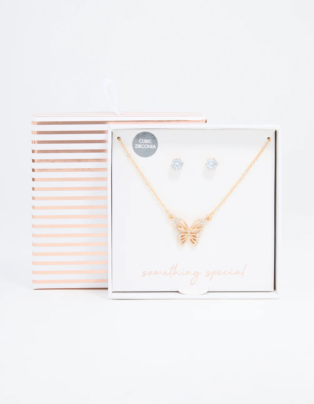 Gold Cubic Zirconia Butterfly Necklaces & Stud Earrings Pack - Image 3