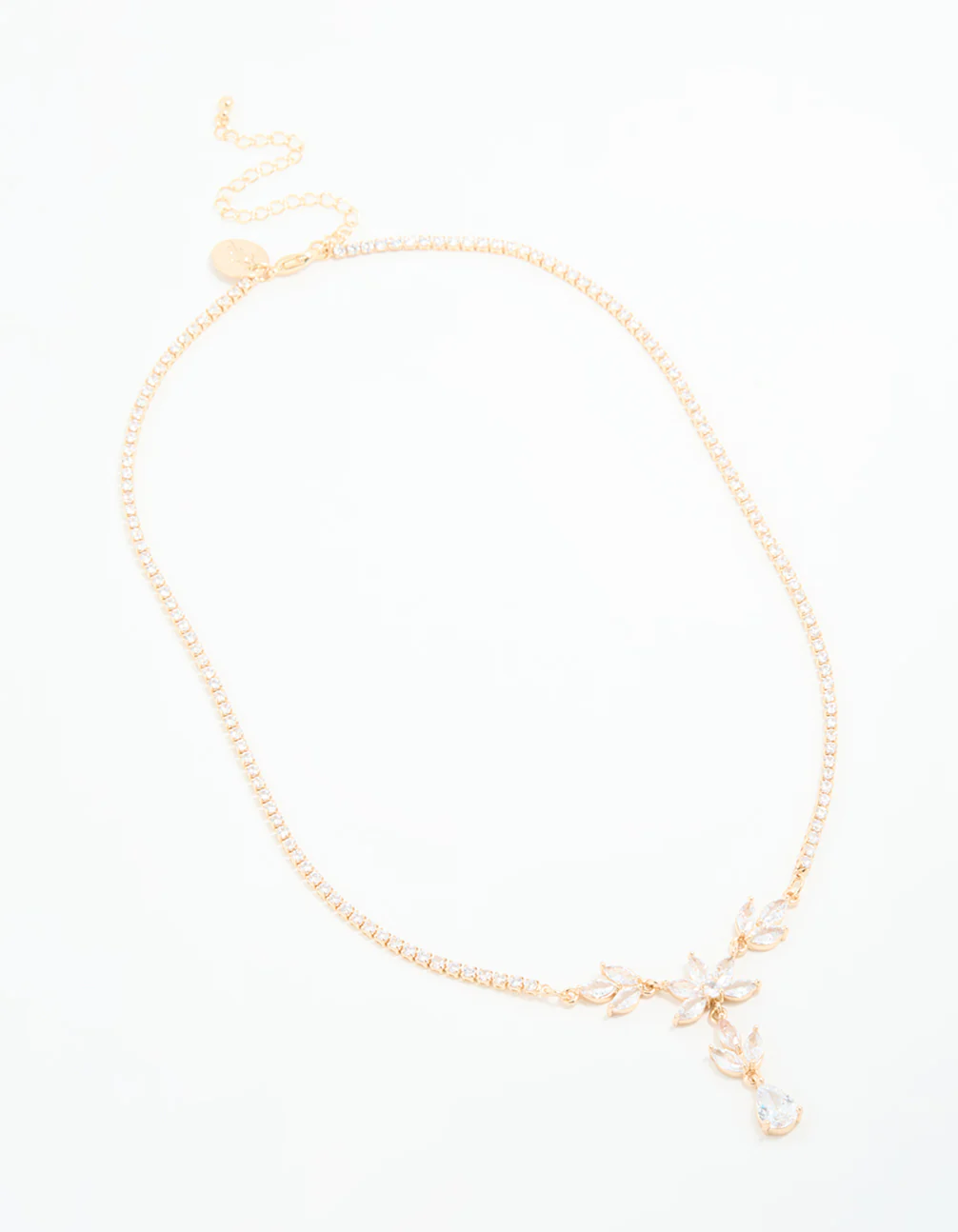 Gold Cubic Zirconia Cascading Flower Necklace - Image 4