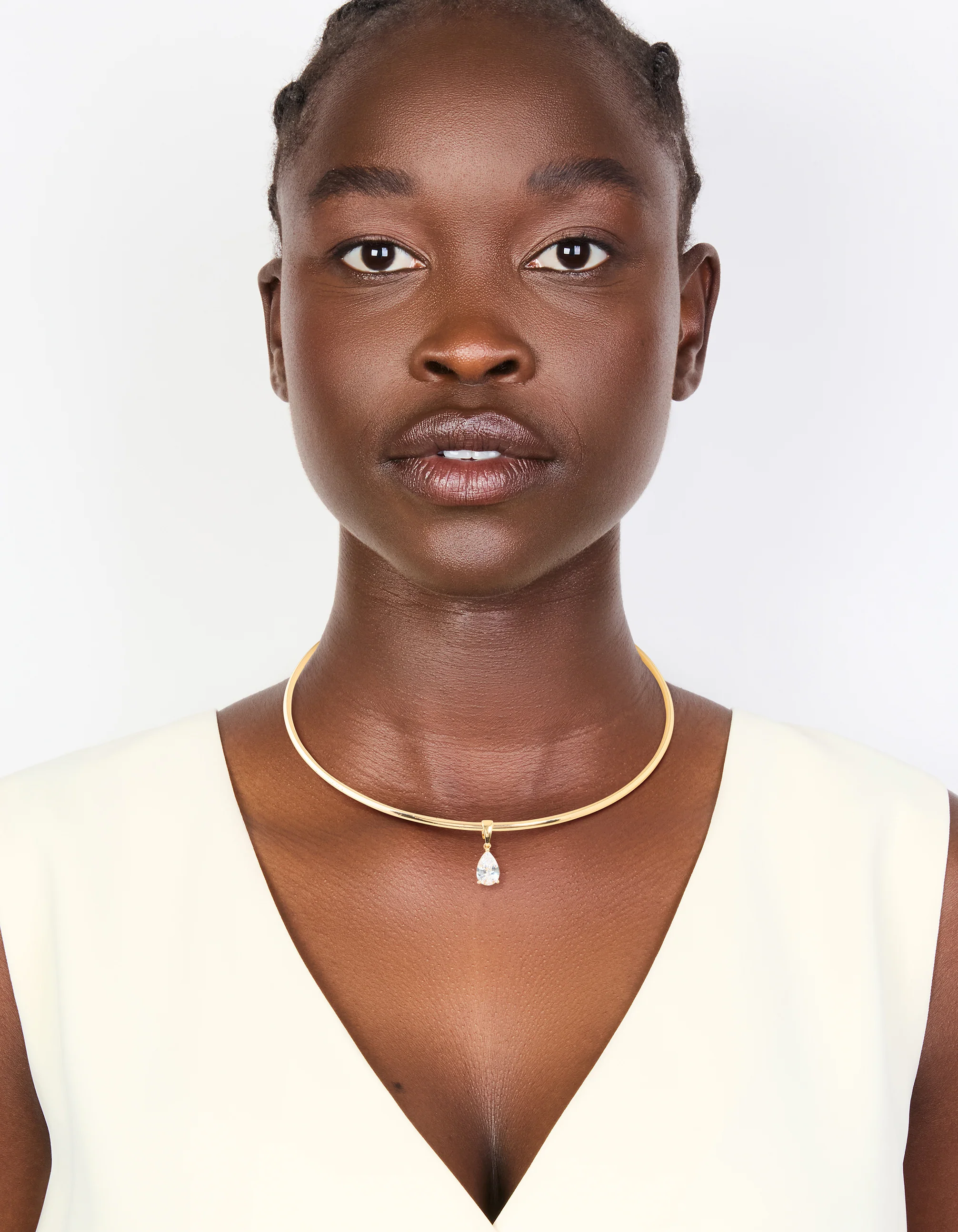 Gold Cubic Zirconia Centre Collar Tube Necklace - Image 3