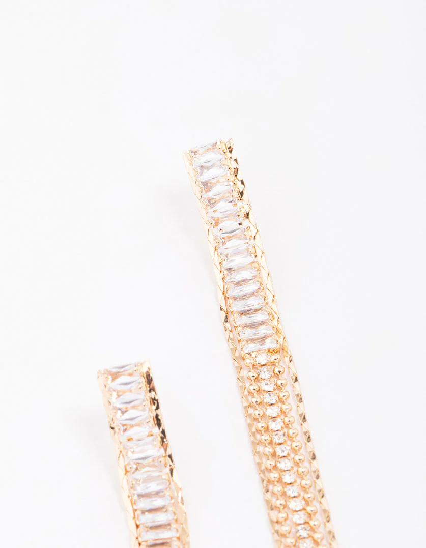 Gold Cubic Zirconia Chain Drop Earrings - Image 3