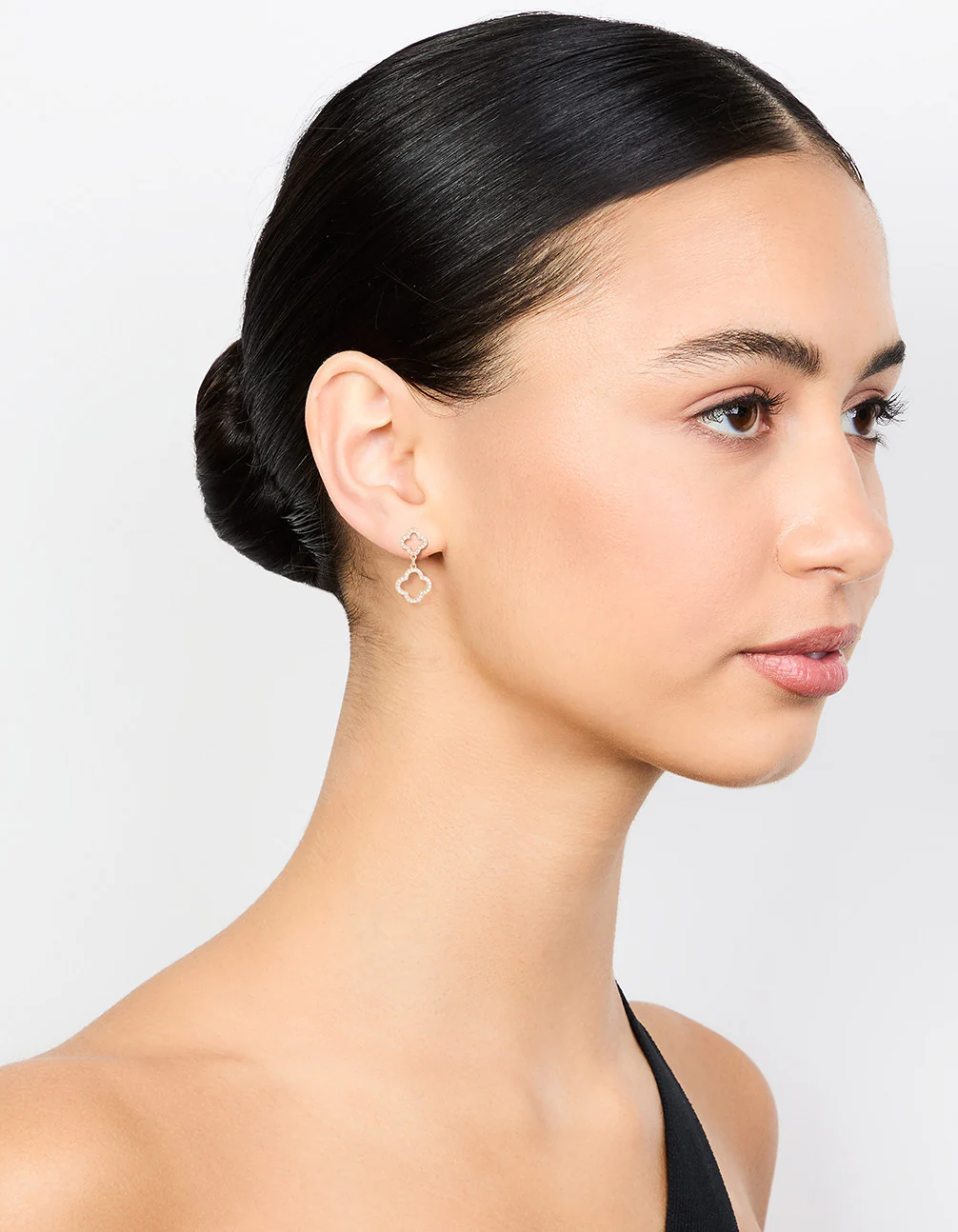 Gold Cubic Zirconia Flower Drop Earrings - Image 3