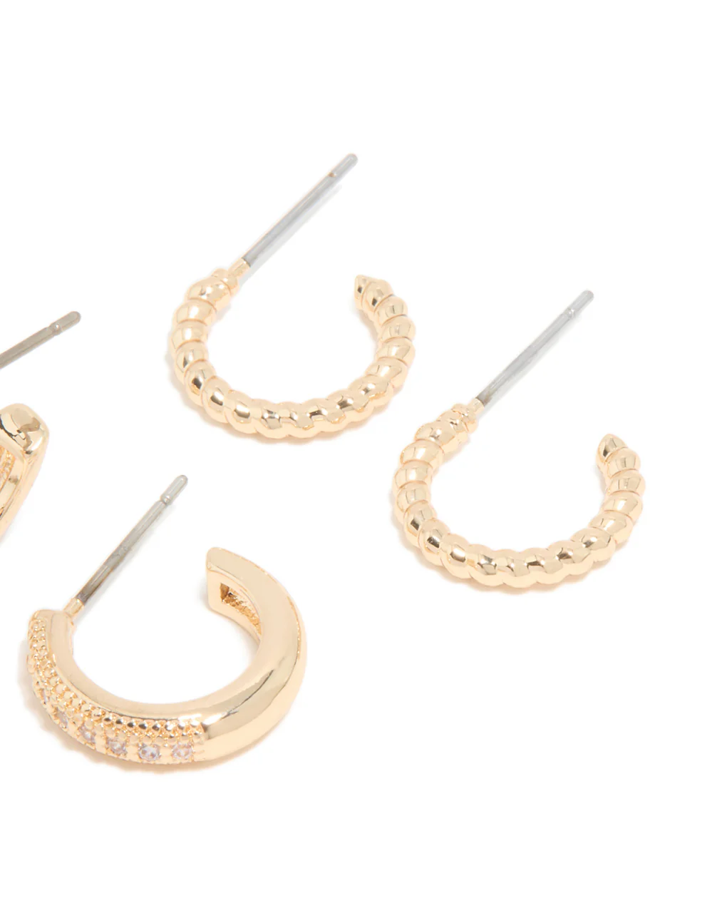 Gold Cubic Zirconia Clover & Hoop Earrings 3-Pack - Image 5