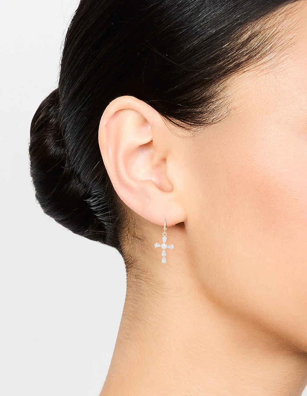 Gold Cubic Zirconia Cross Huggie Earrings - Image 4