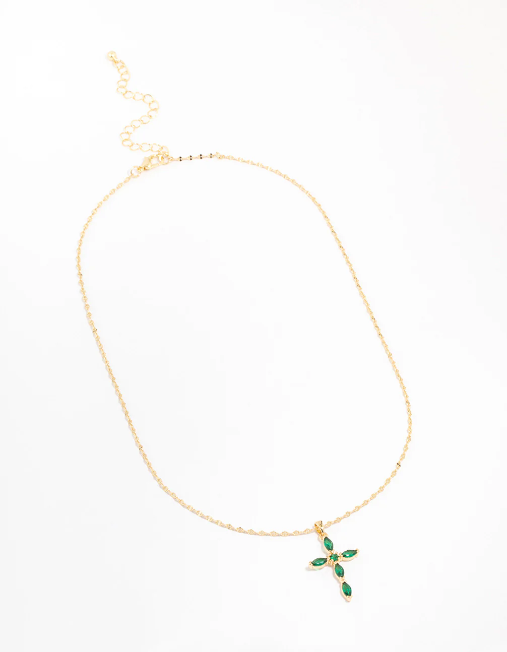 Gold Plated Cubic Zirconia Emerald Marquise Cross Necklace - Image 2