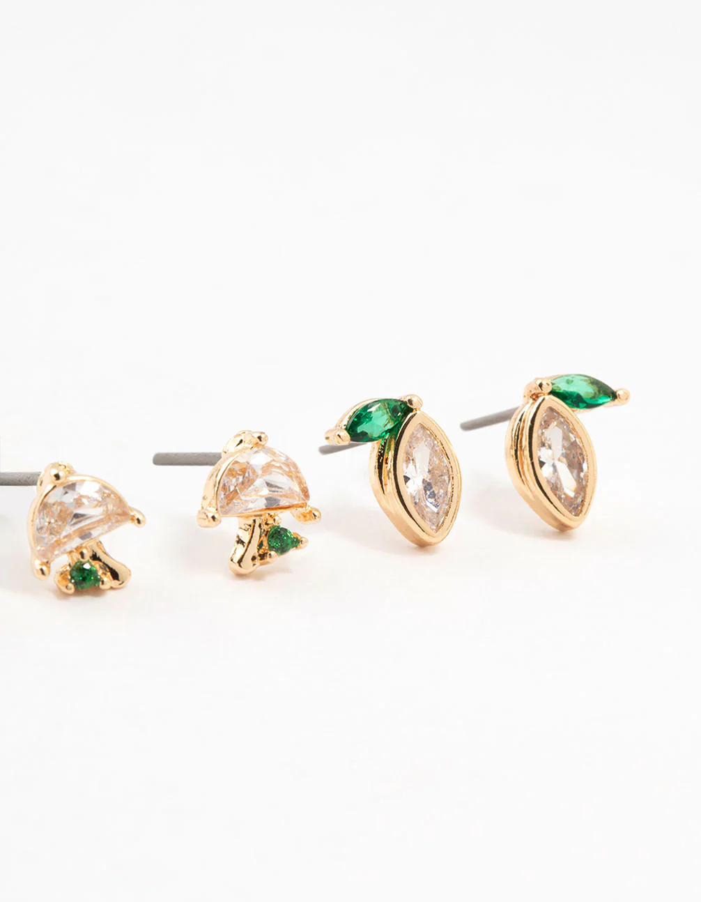 Gold Cubic Zirconia Mixed Fruit Stud Earrings 3-Pack - Image 3