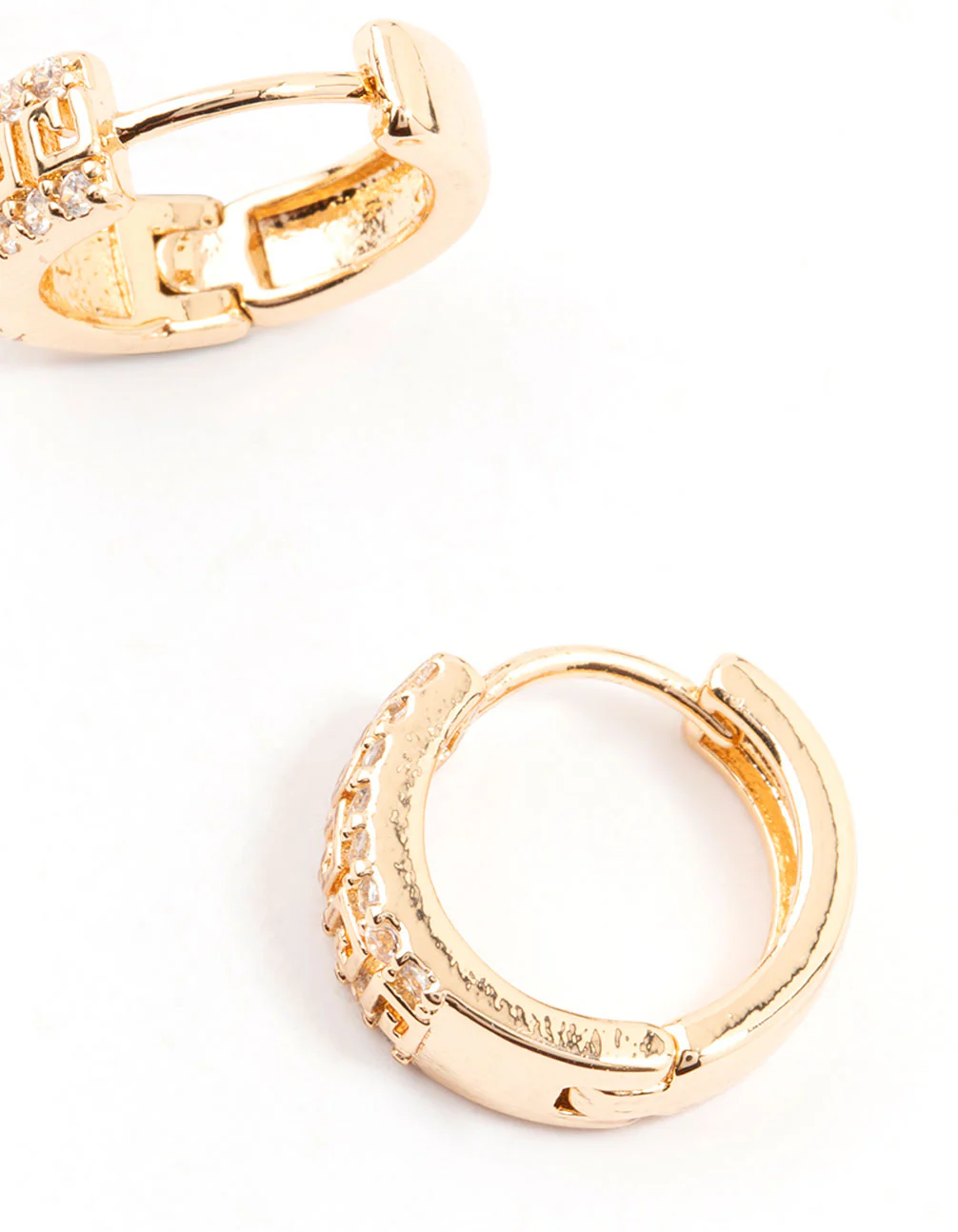 Gold Cubic Zirconia Printed Huggie Earrings - Image 3