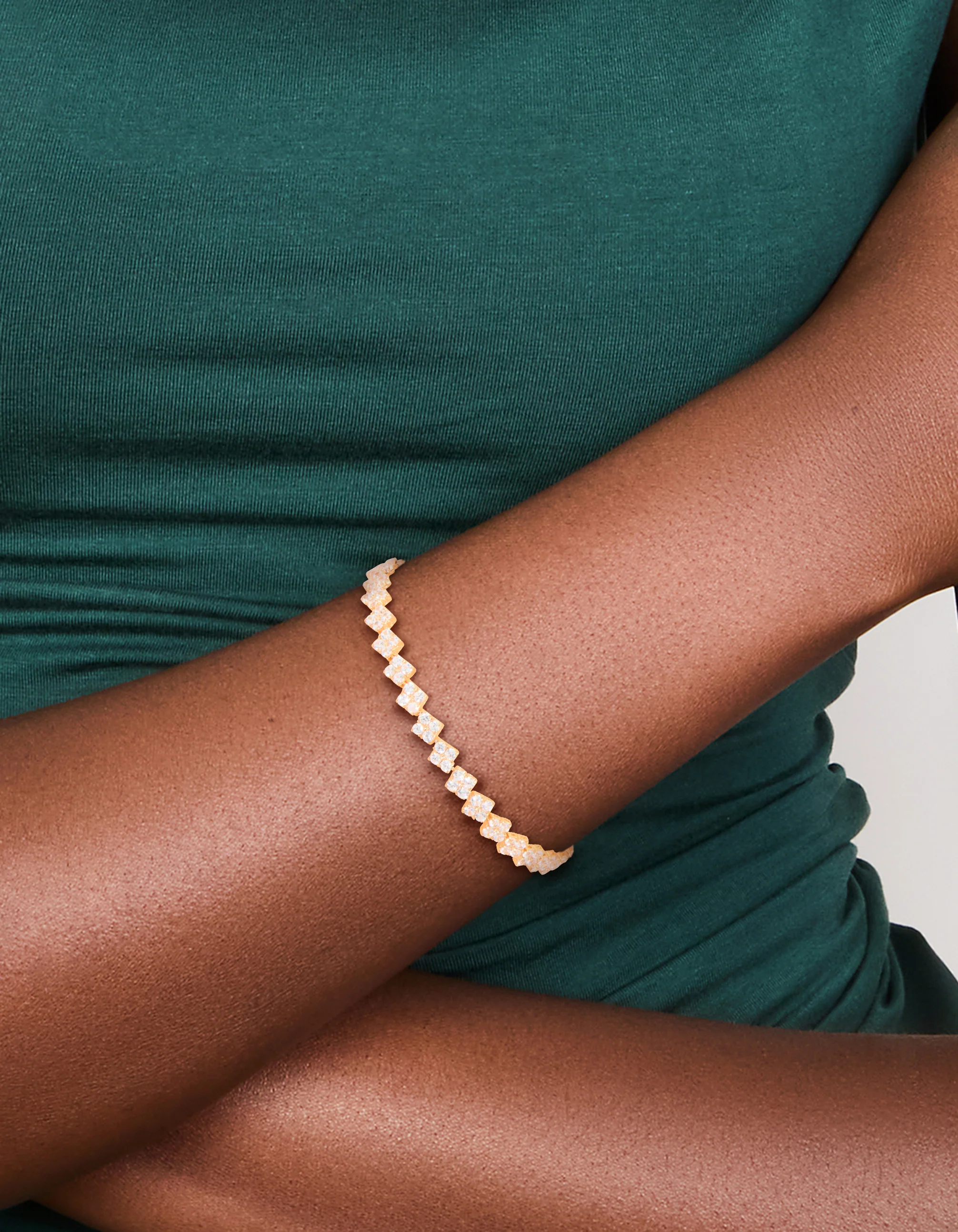 Gold Cubic Zirconia Rectangular Tennis Bracelet - Image 2