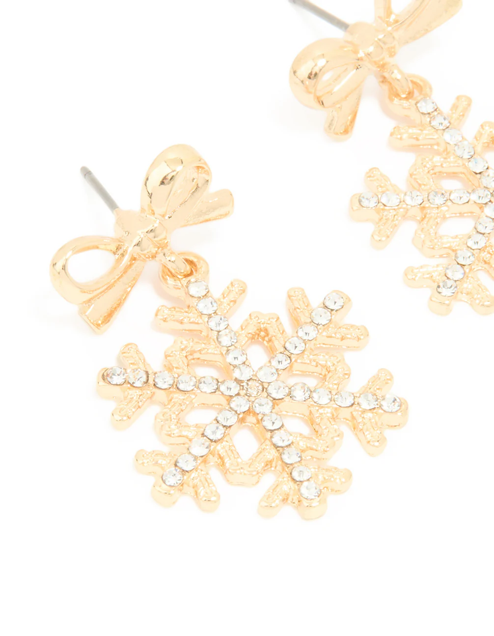Gold Diamante Bow Snowflake Earrings - Image 2