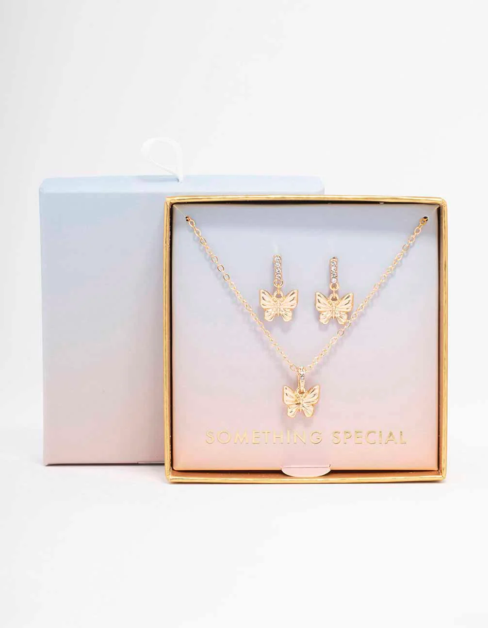 Gold Diamante Butterfly Necklace & Earring Set - Image 2