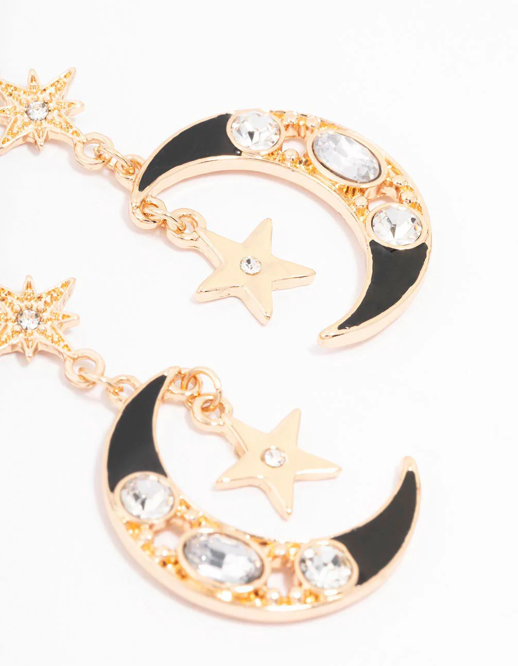Gold Diamante Celestial Drop Earrings - Image 3