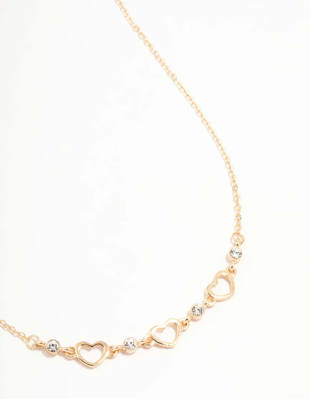 Gold Diamante Cutout Heart Station Necklace