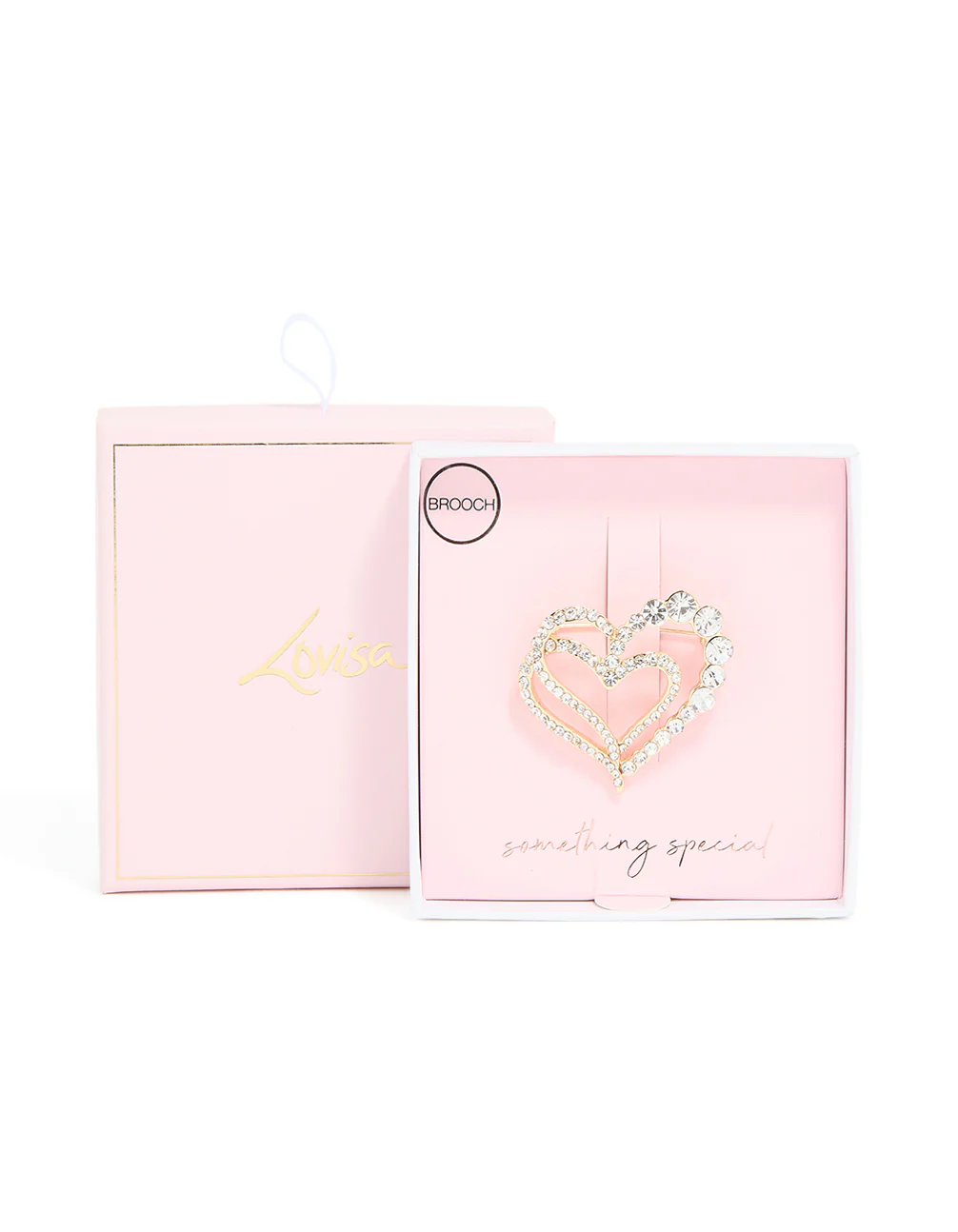 Gold Diamante Double Heart Brooch - Image 3
