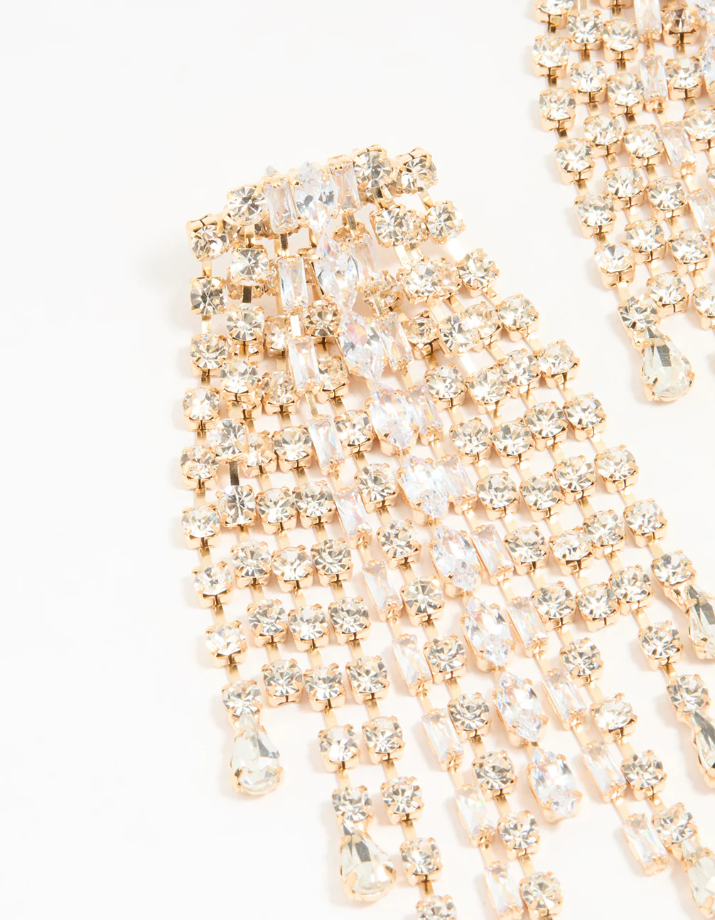 Gold Diamante Drop Long Earrings - Image 2