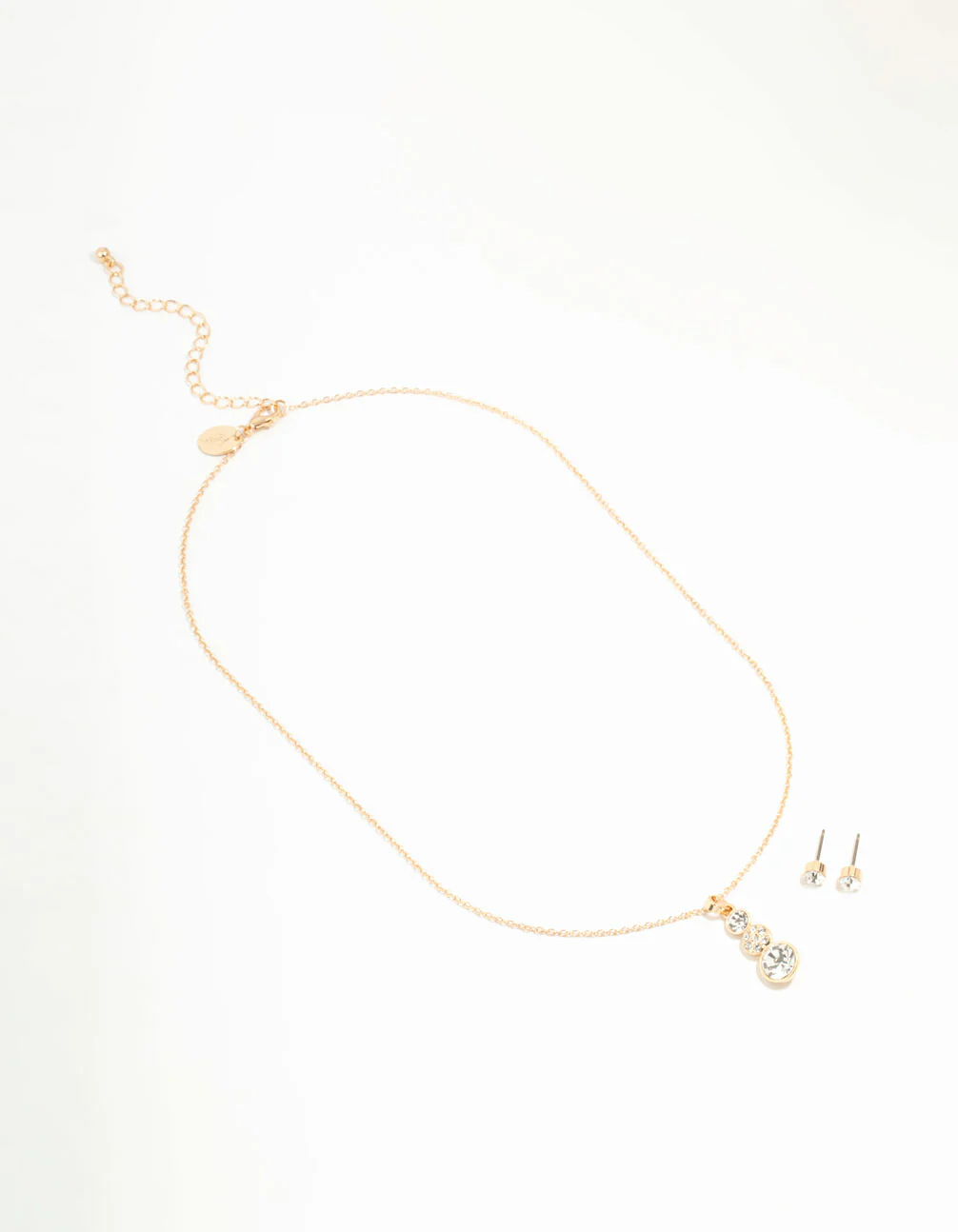 Gold Diamante Drop Necklace & Stud Earrings Set - Image 3