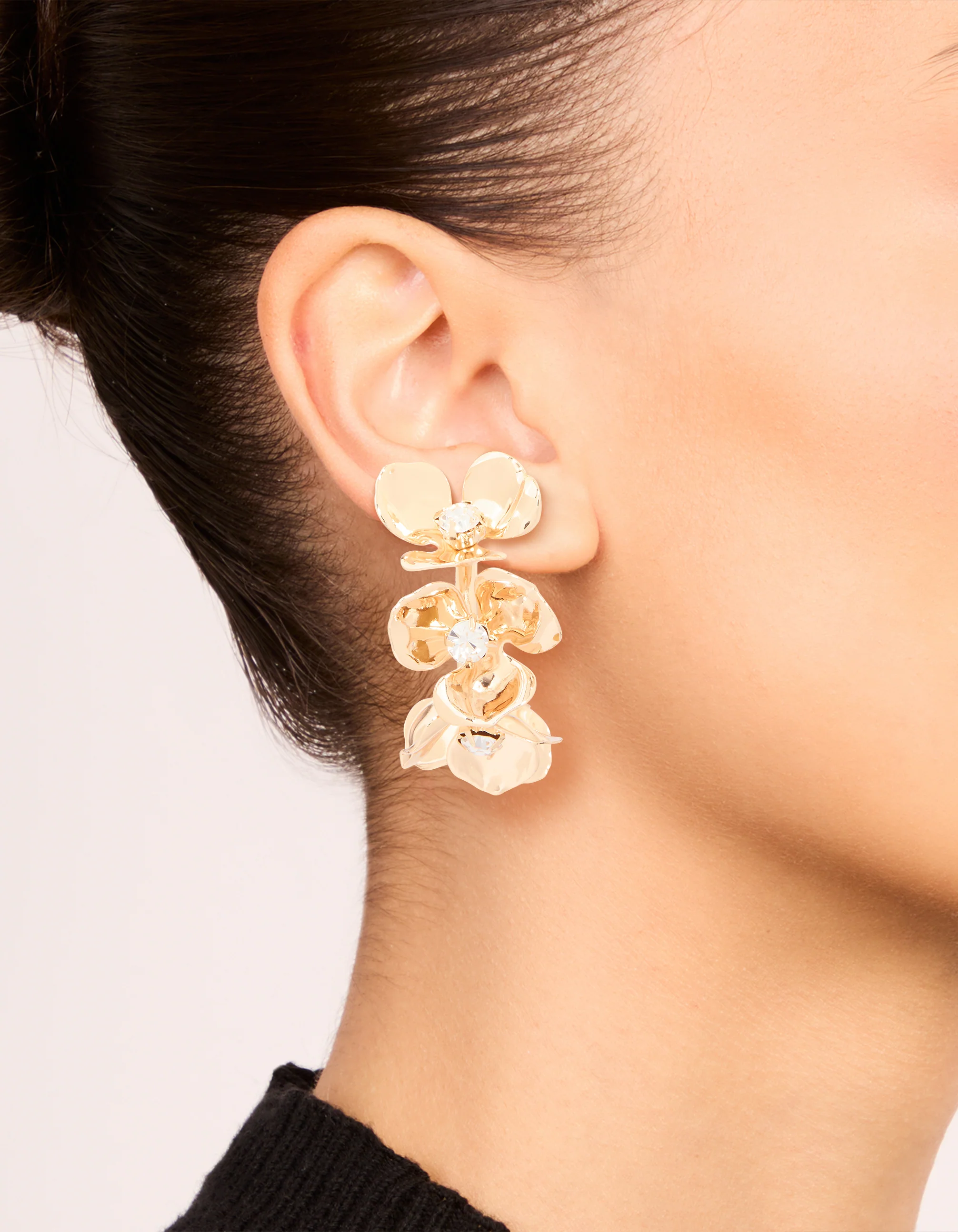 Gold Diamante Floral Hoop Earrings - Image 2