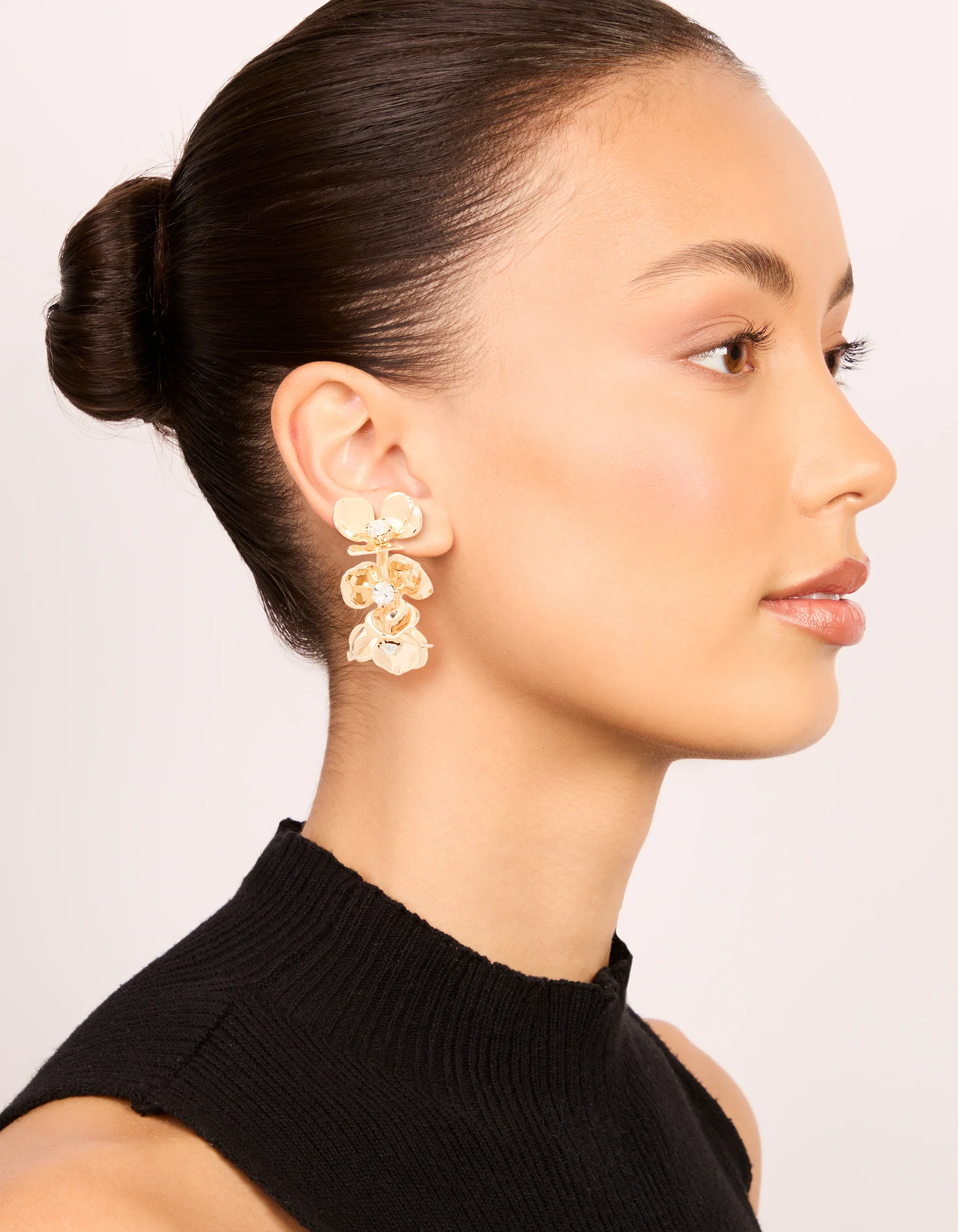 Gold Diamante Floral Hoop Earrings - Image 3