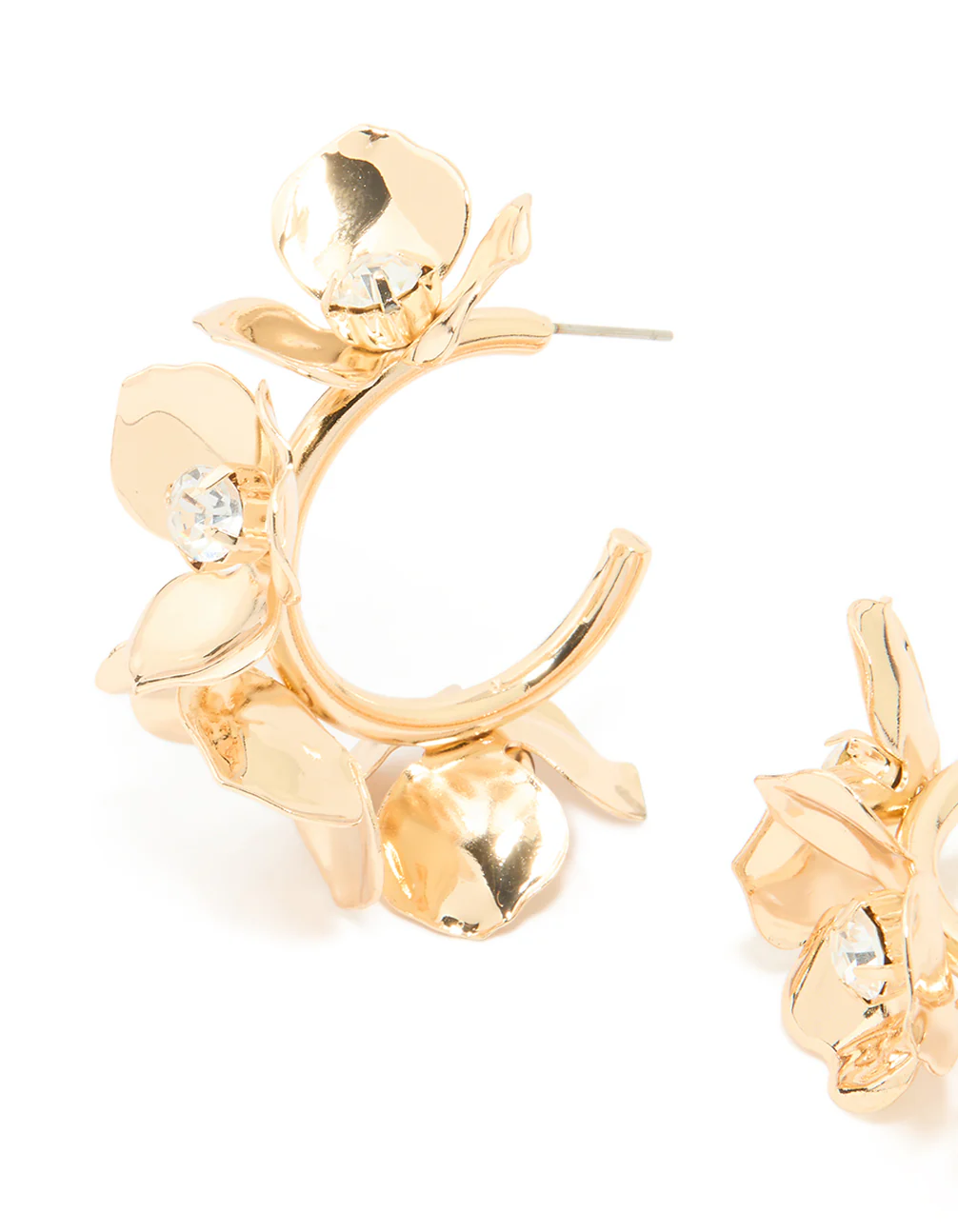 Gold Diamante Floral Hoop Earrings - Image 4