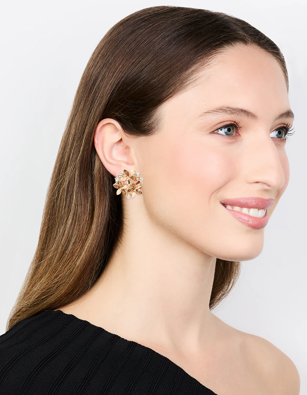Gold Diamante Flower Cluster  Stud Earrings - Image 3