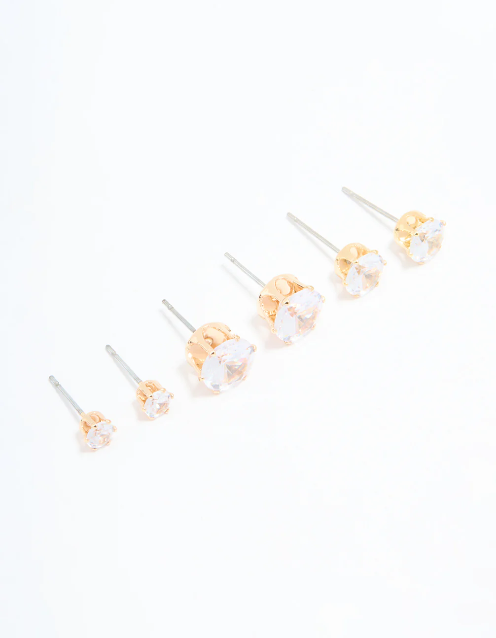 Gold Diamante Graduating Size Stud Earrings 3-Pack