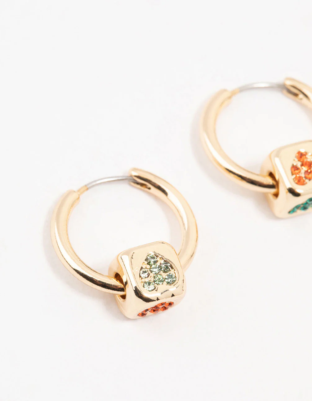 Gold Diamante Heart Cube Huggie Earrings - Image 2