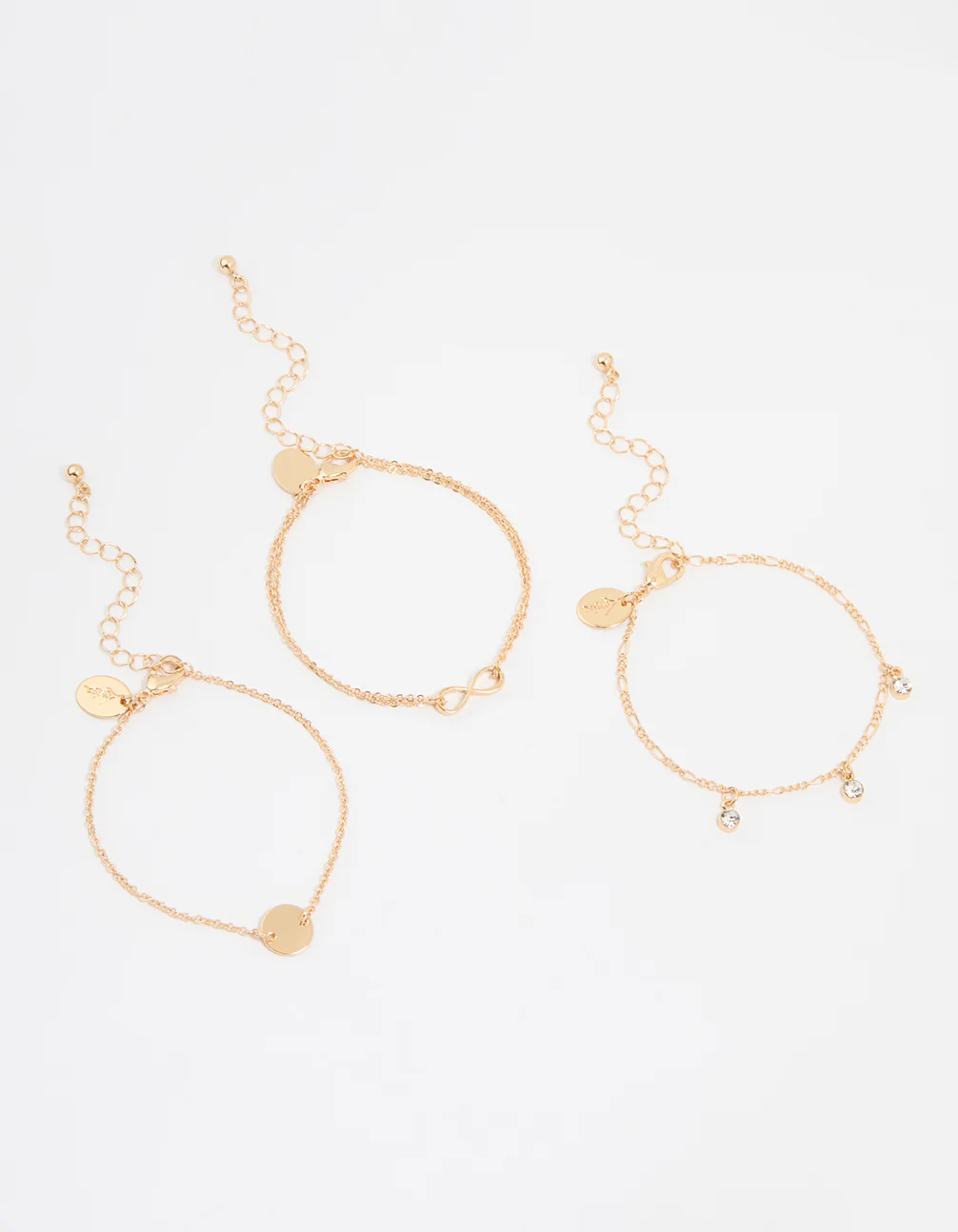 Gold Diamante Infinity Circle Bracelets 3-Pack