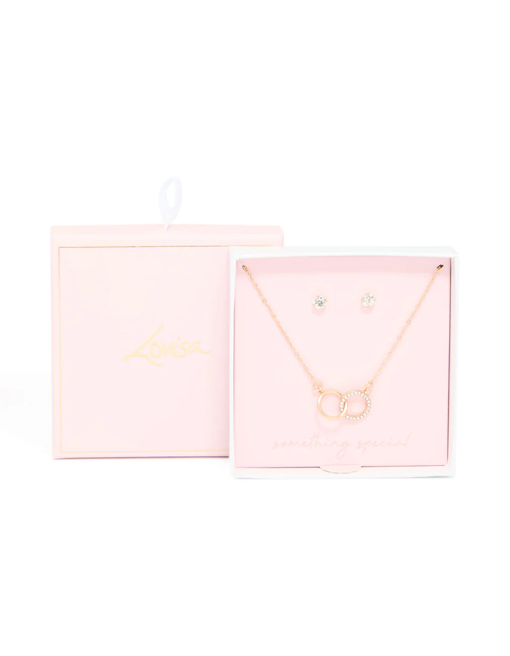 Gold Diamante Linked Circle Necklace & Stud Earrings Set - Image 3