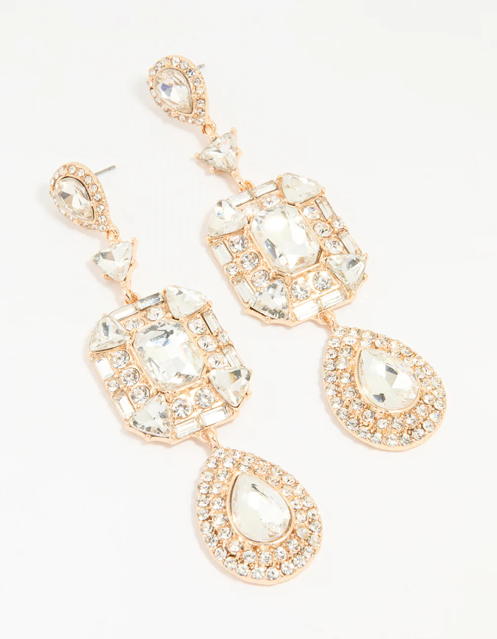 Gold Diamante Long Drop Earrings