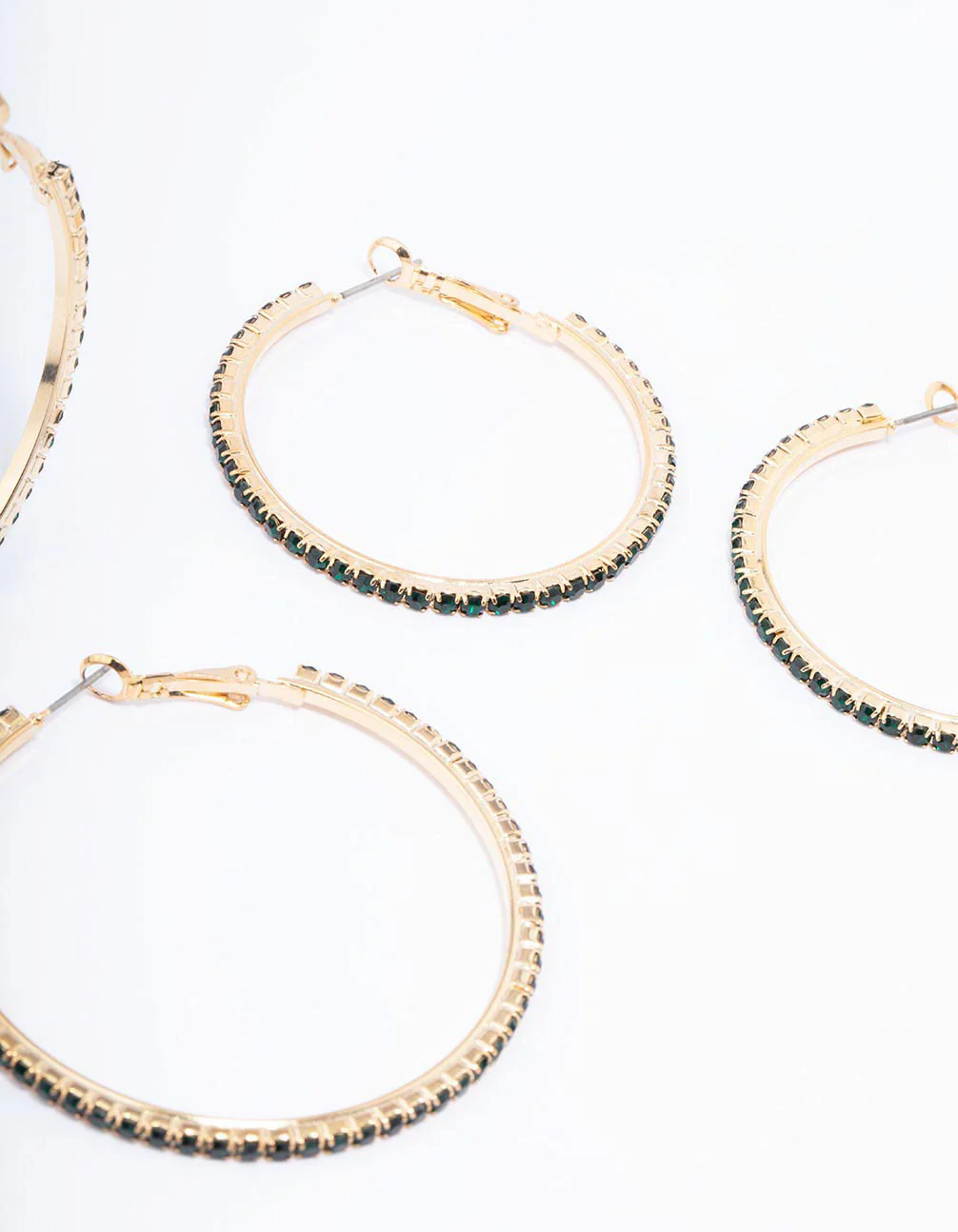 Gold Diamante Mixed Size Hoop Earring 3-Pack - Image 3