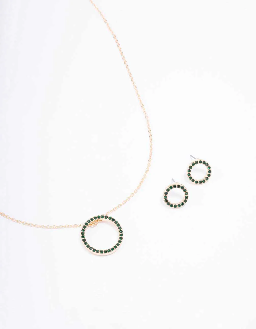 Gold Diamante Open Circle Necklace & Stud Earring Set