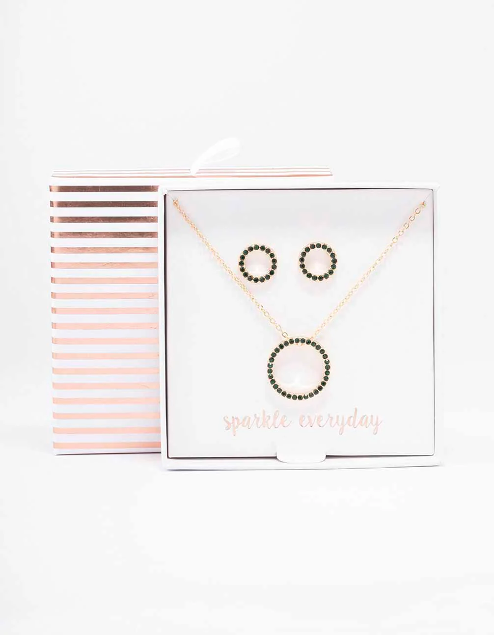 Gold Diamante Open Circle Necklace & Stud Earring Set - Image 2