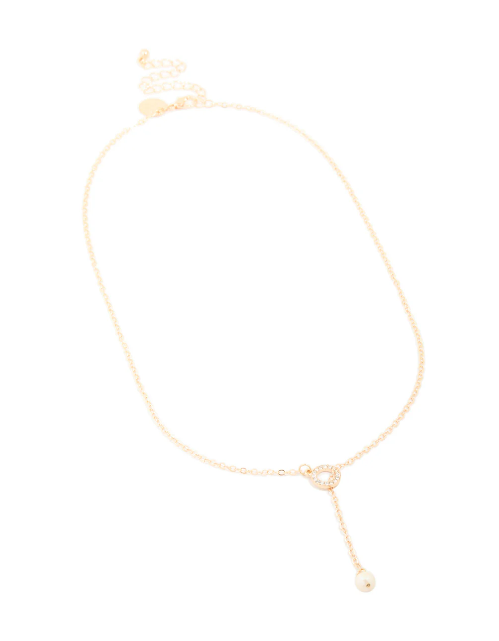 Gold Diamante Pearl Chain Y-Necklace - Image 3