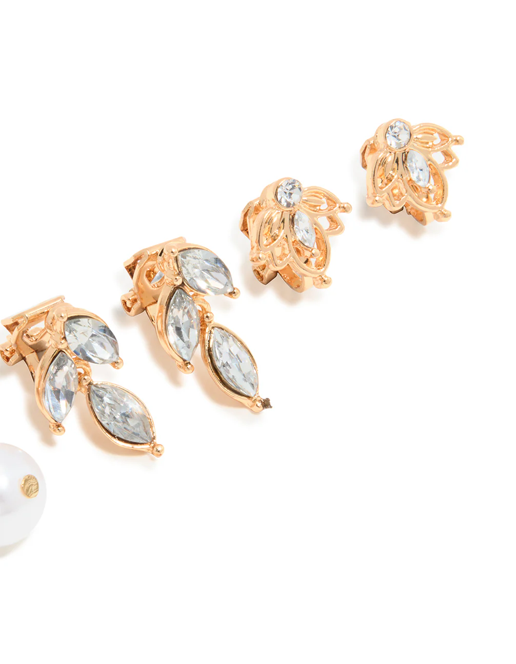 Gold Diamante & Pearl Clip-On Earrings 4-Pack - Image 3
