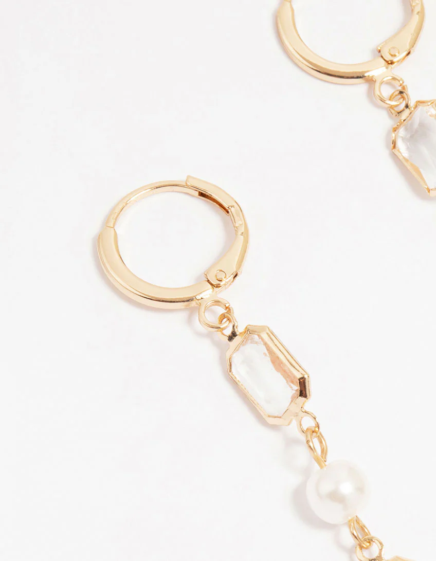 Gold Diamante Pearl Long Tassel Drop Earrings - Image 2
