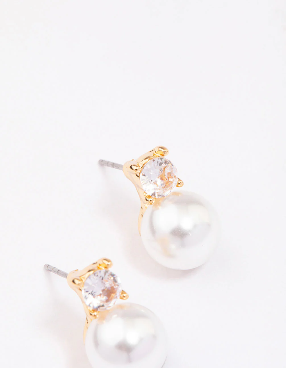 Gold Diamante & Pearl Stud Earrings - Image 2