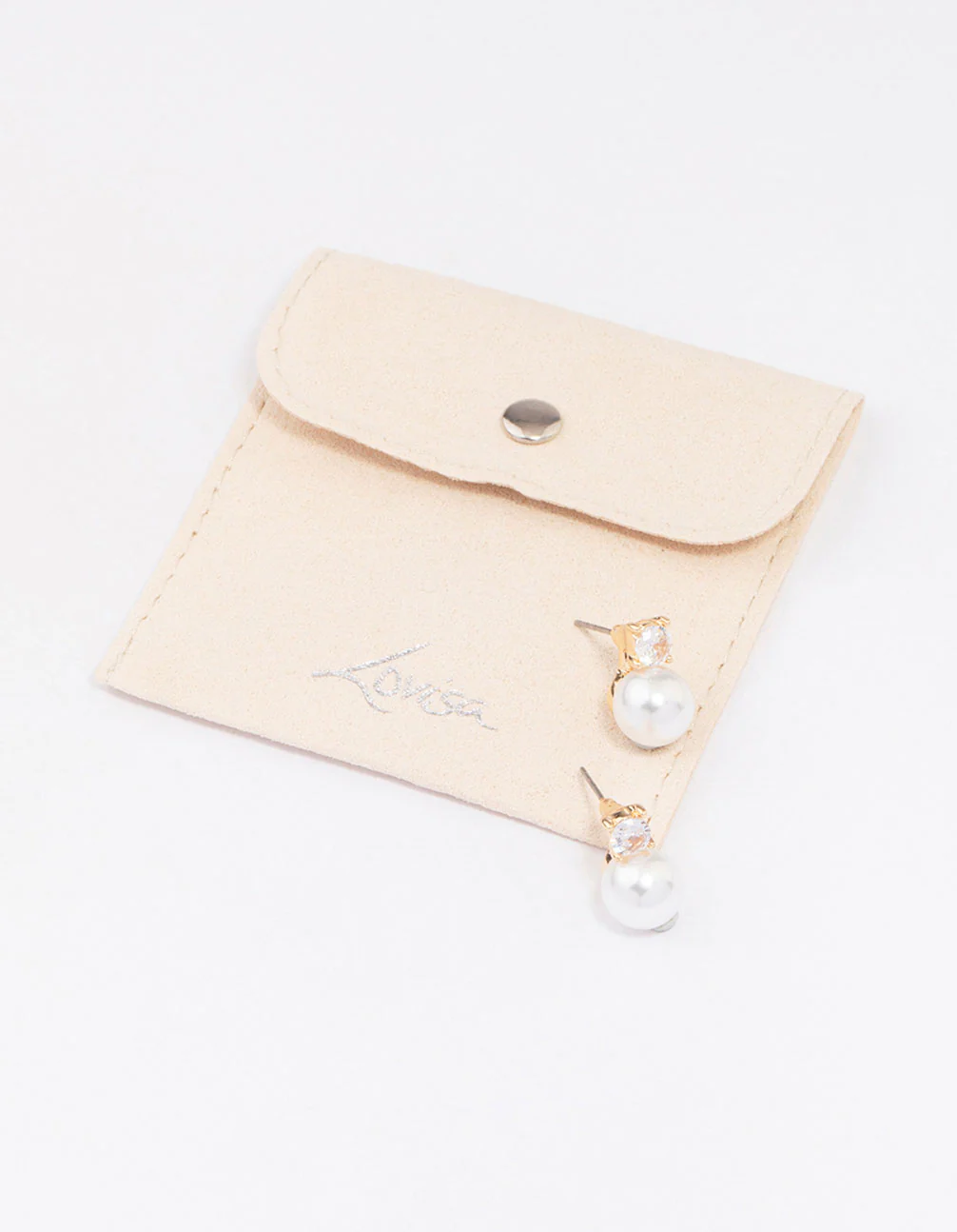 Gold Diamante & Pearl Stud Earrings - Image 3
