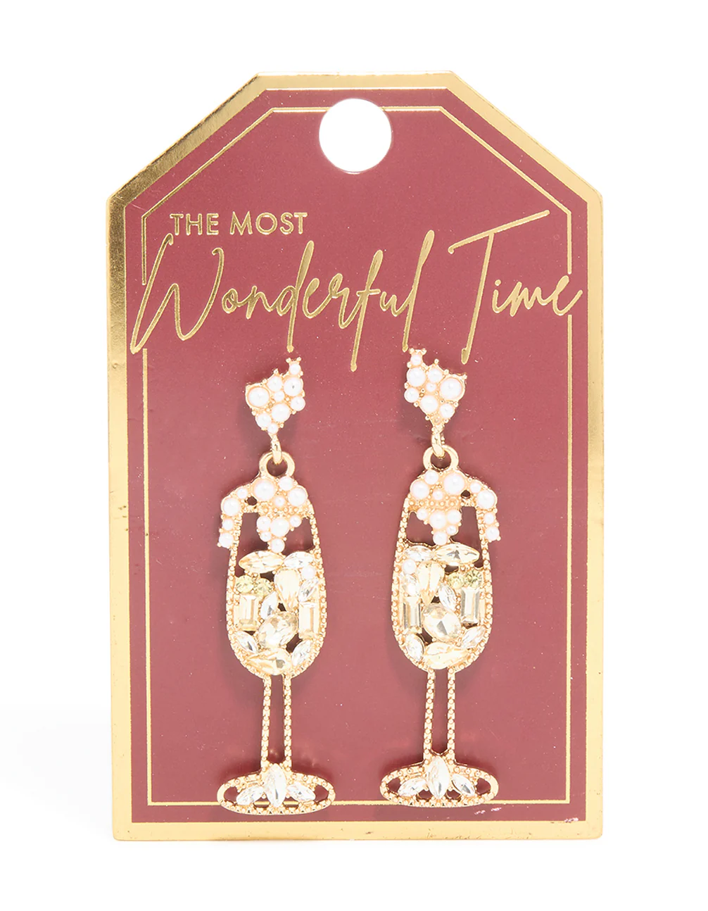 Gold Diamante Pearl Wine Earrings - Image 3