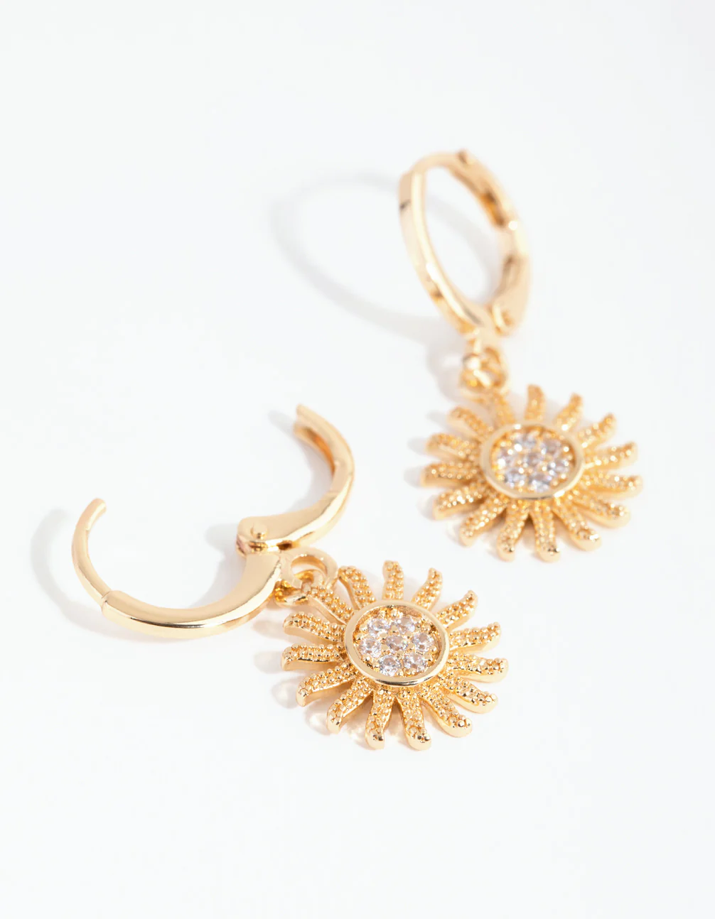 Gold Diamante Sun Huggie Earrings - Image 2